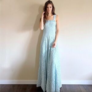 Vintage 40s / 50s Pale Blue Lace Maxi Dress - Small